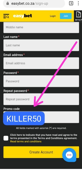 Register Easybet click👇here 🔥

ebpartners.click/o/0whhvh

🍏Promo Code : KILLER50

⚽Get R50 Voucher
⚽25 free spins🔥
✅BetCode-500285
🔥Kick off 12.00
💥Share 2 People💥