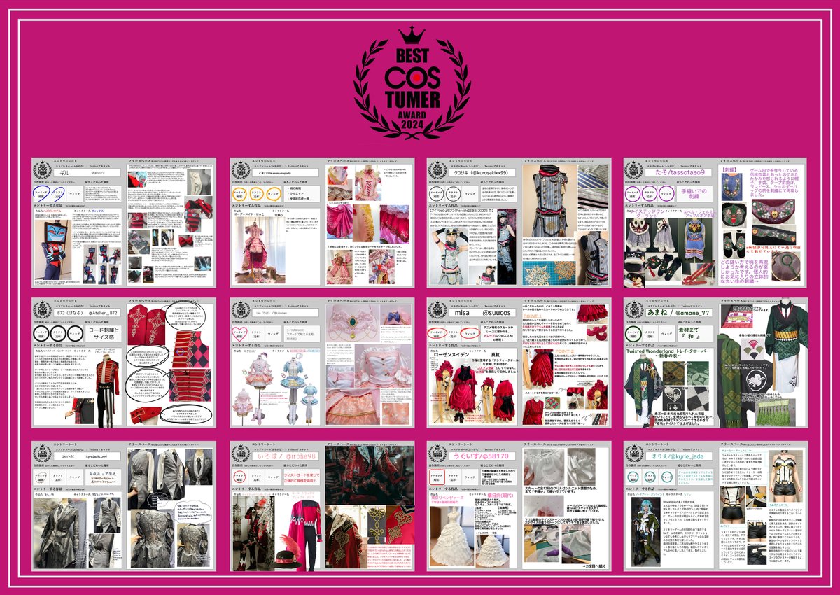 🏆第6回 ベストコスチューマーアワード🏆 🧵ベスト・ソーイング コスチューマー🪡 縫製技術を評価された受賞者27名✨ 受賞者の皆様おめでとうございます❗️ #ベストコスチューマー2024春