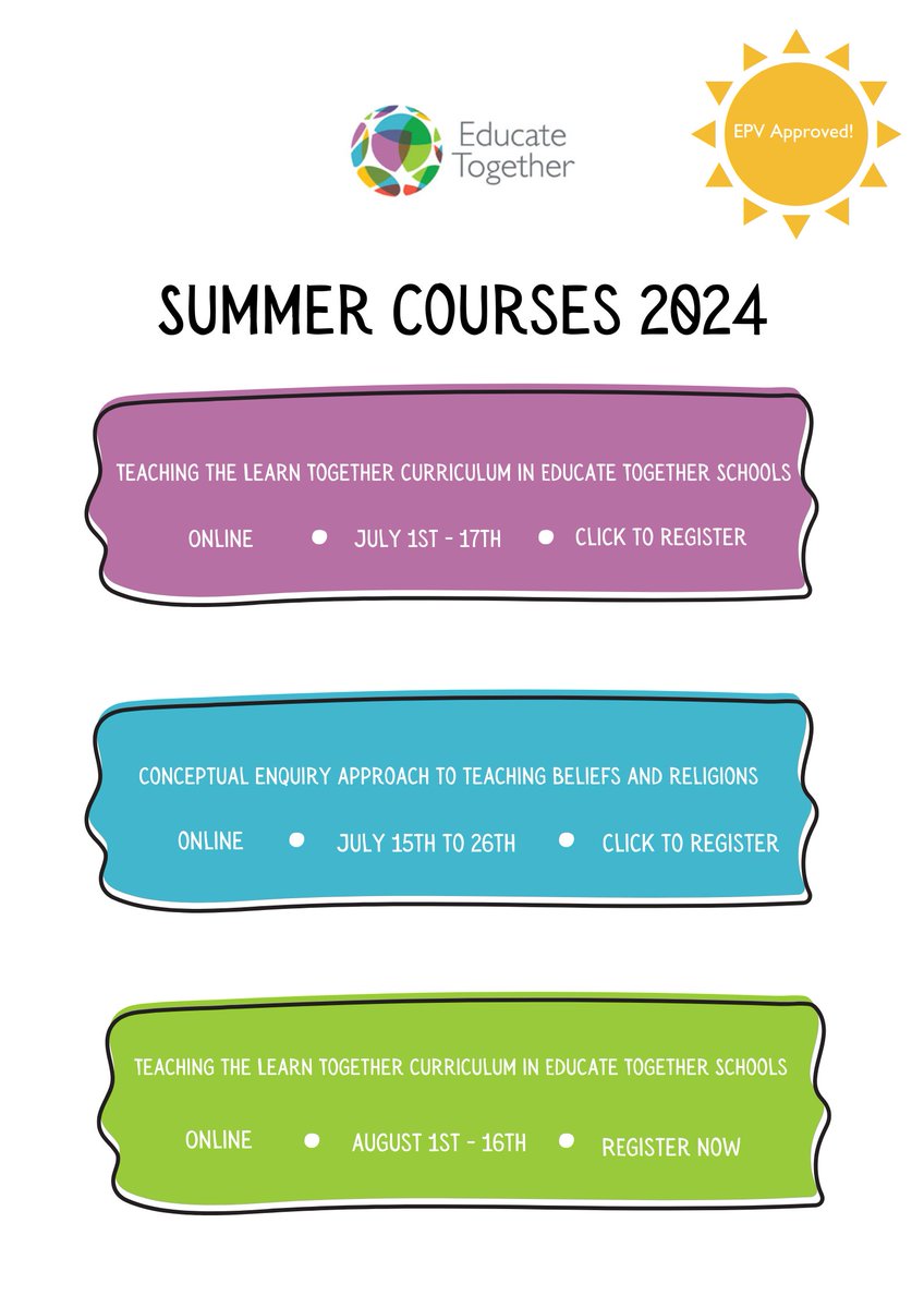 Educate Together (@educatetogether) on Twitter photo Confused about teaching beliefs & religions? Not sure where to begin? Register for <a href="/EducateTogether/">Educate Together</a>’s EPV-approved summer course on the conceptual enquiry approach. This course will take you through each stage and provide concrete and practical resources. bit.ly/3KmetTB Confused about teaching beliefs & religions? Not sure where to begin? Register for <a href="/EducateTogether/">Educate Together</a>’s EPV-approved summer course on the conceptual enquiry approach. This course will take you through each stage and provide concrete and practical resources. bit.ly/3KmetTB