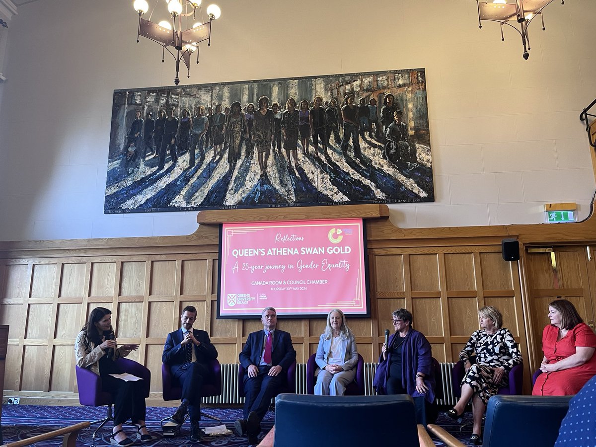 Drkrogers's tweet photo. 🌟 Delighted to be attending @QGI_QUB Reflections conversation this morning. Fascinating discussion on 25 years EDI and gender equality from this esteemed panel. Congratulations to @QUBelfast on the institutional Gold @Athena_SWAN  Award 🥇 🌟 https://t.co/Hn3XqKoPNj