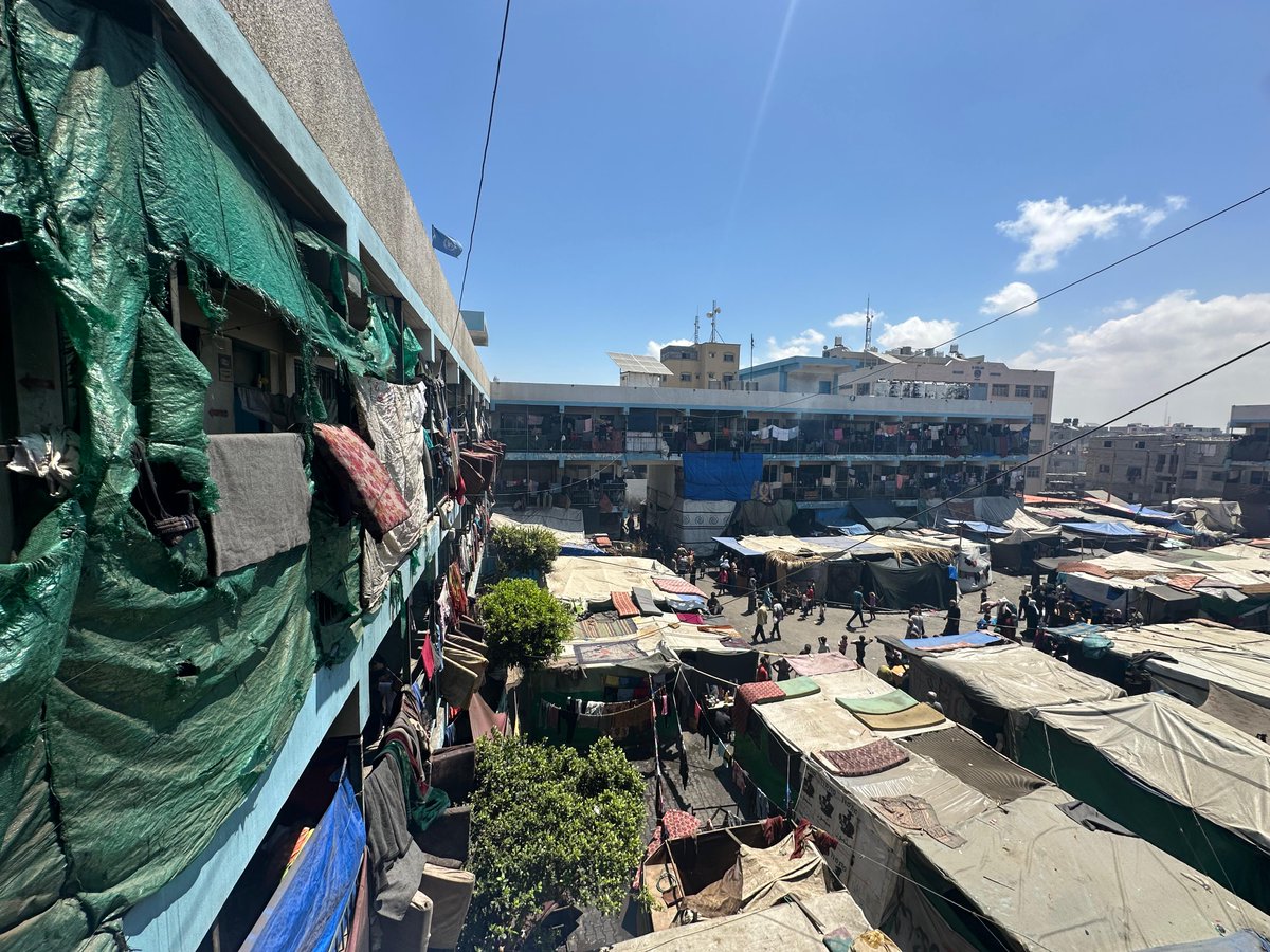 Over 16,000 people now live in this Deir Al-Balah @UNRWA School. Families are living in classrooms, hallways & makeshift shelters built with plastic.

The living conditions are dire, with scarce resources, insufficient sanitation facilities & very limited supplies. #CeasefireNow