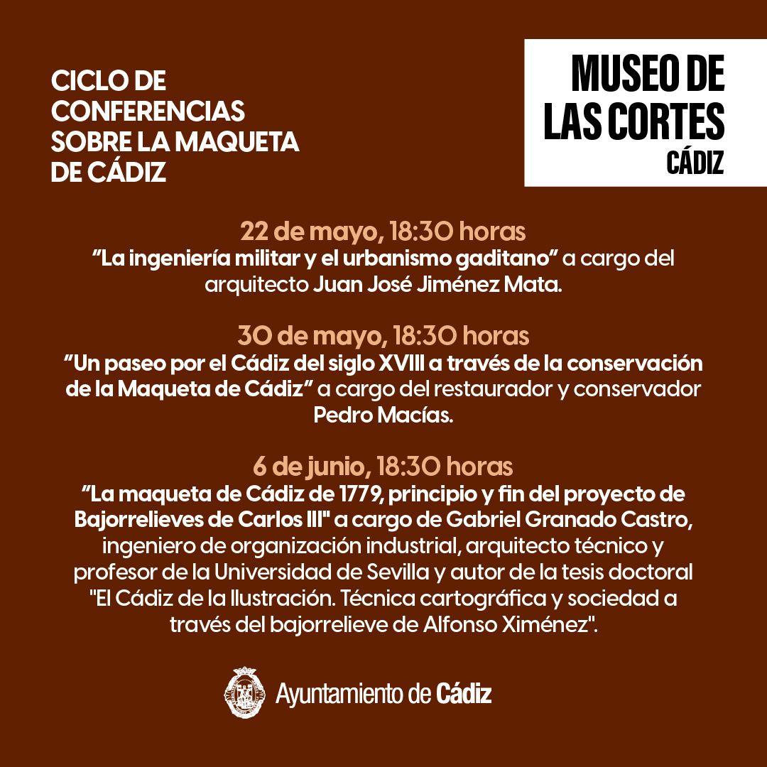Cadiz_es's tweet image. 📅 Hoy jueves, segunda de las citas del ciclo de conferencias sobre la #Maqueta de #Cádiz 

A cargo del conservador y restaurador Pedro Macías

⏰ A las 18:30 horas
