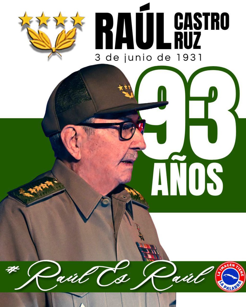 #RaúlEsRaúl estará arribando a sus 93 años el próximo #3DeJunio siempre acompañando a la Revolución y al pueblo de #Cuba #GenteQueSuma