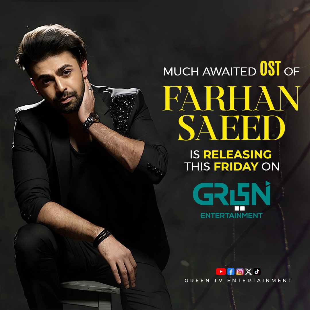 Greentvpakistan's tweet photo. Breaking News! 

Much awaited OST of "Farhan Saeed" is releasing this Friday only on Green TV Entertainment! 

#FarhanSaeed #GreenTV #Daurr https://t.co/QTKZdXLvHd