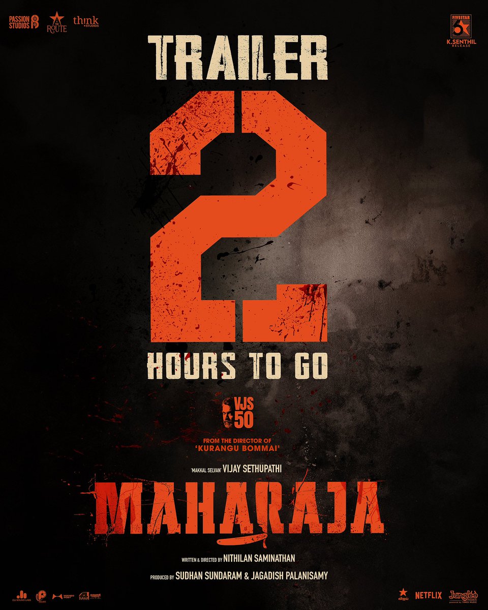 The #Maharaja is ready to take over 👑 Just 2 hours to go for #MaharajaTrailer #MaharajaTrailerFromToday #MakkalSelvan @VijaySethuOffl Written and Directed by @Dir_Nithilan @anuragkashyap72 @mamtamohan @Natty_Nataraj @Abhiramiact @AjaneeshB @Philoedit @DKP_DOP