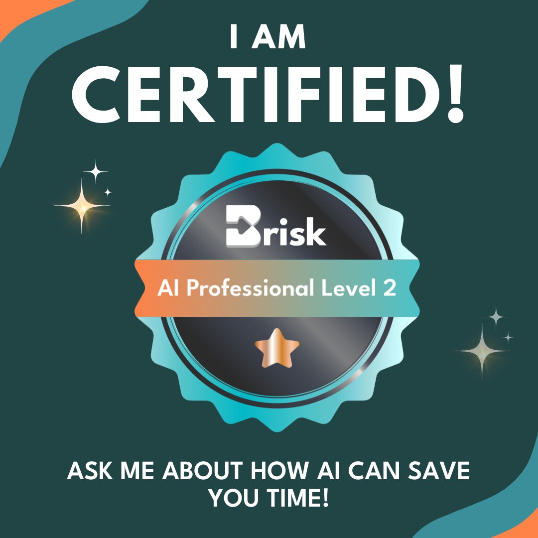 Kindermitch's tweet image. I&apos;ve earned my Brisk Teaching AI Professional Level 1 &amp;amp; 2 Certifications! 🏆 Did you know Brisk can save you time when responding to student writing??? Download Brisk for free ➡️ briskteaching.com #aitoolsforteachers #edtechtools @briskteaching