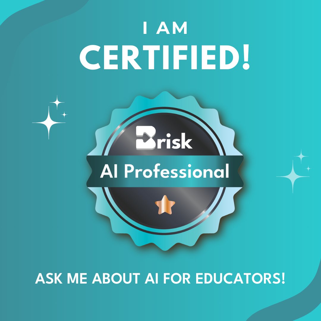 Kindermitch's tweet image. I&apos;ve earned my Brisk Teaching AI Professional Level 1 &amp;amp; 2 Certifications! 🏆 Did you know Brisk can save you time when responding to student writing??? Download Brisk for free ➡️ briskteaching.com #aitoolsforteachers #edtechtools @briskteaching