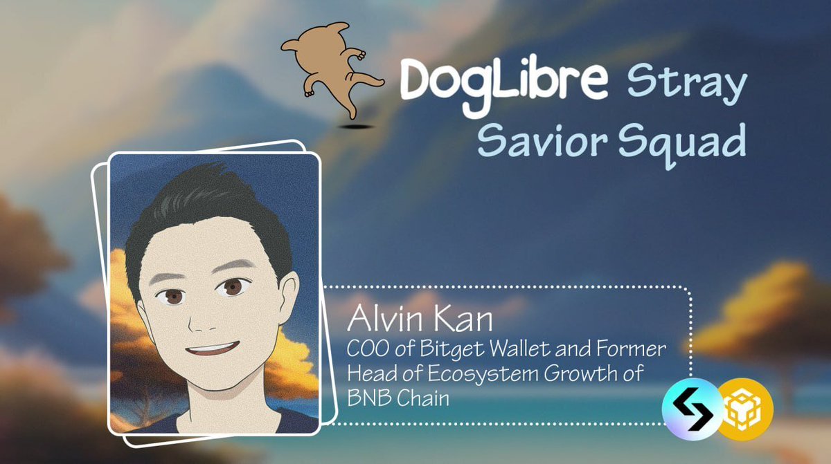 Pawsitively thrilled to welcome <a href="/alvin_kan/">Alvin Kan</a> to the DogLibre Stray Savior Squad!

Alvin's the COO at Bitget Wallet (a top-tier non-custodial wallet with 20M users) and was the Head of Ecosystem at BNB Chain!

We're over the moon to have your support, Alvin! Woof woof!