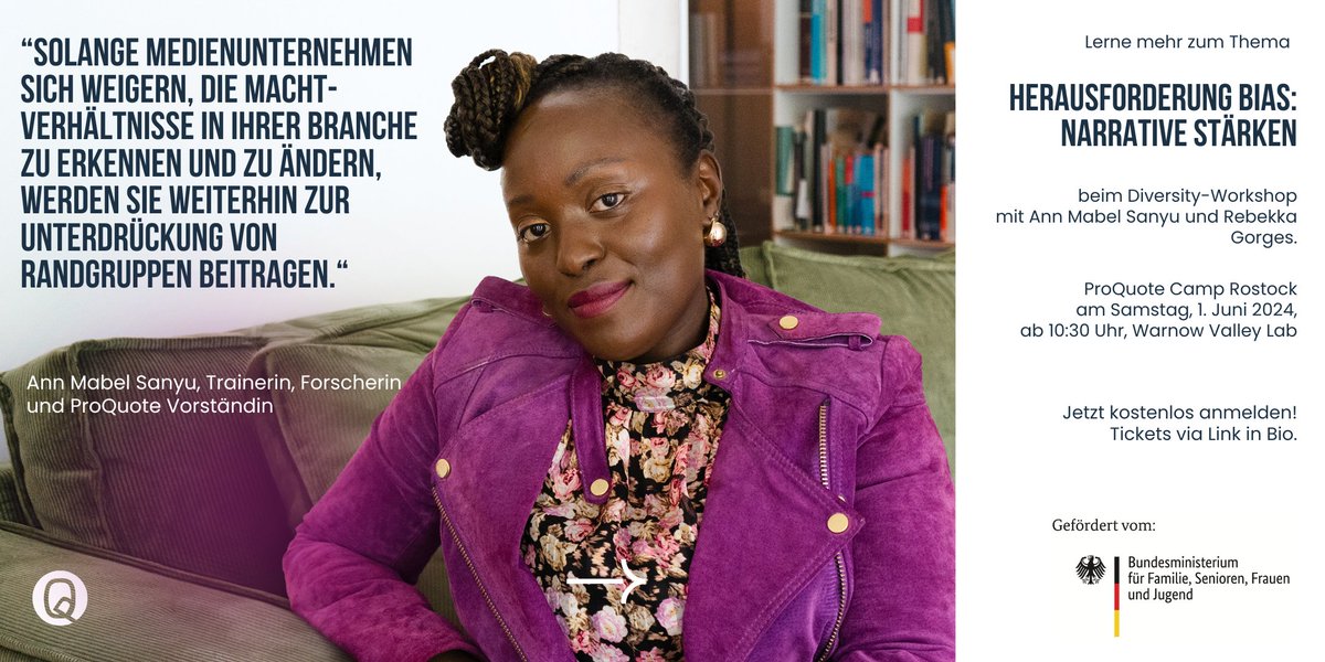 Die Teilnahme an unserem #ProQuoteCamp in Rostock am kommenden Samstag ist kostenlos. 
Ja, sogar der Diversity-Workshop von <a href="/sanyumabel/">Ann Mabel Sanyu</a> &amp; <a href="/RebekkaGorges/">Rebekka Gorges</a> zu: 
HERAUSFORDERUNG BIAS: NARRATIVE STÄRKEN 
Programm, Infos &amp; Tickets > pro-quote.de