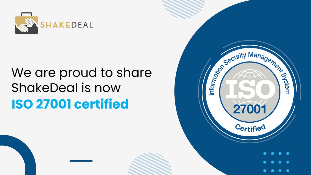 shakedeal's tweet photo. We are thrilled to announce that ShakeDeal is now officially ISO 27001 Certified! π
#ShakeDeal #ISO27001 #InformationSecurity #Certified #DataProtection #Secure https://t.co/O2goPkLcWF