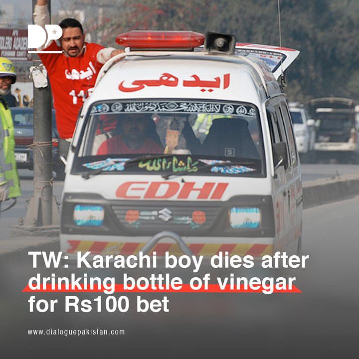 FearlessWolfess's tweet image. TRIGGER WARNING ⚠️ 

A teenager in Karachi's Gulshan-e-Maymar area died after consuming a bottle of vinegar to win a bet of Rs100, it emerged on Thursday.

dialoguepakistan.com/en/social-issu…

 #Teenager #Bottle #Vinegar #Area #Consuming