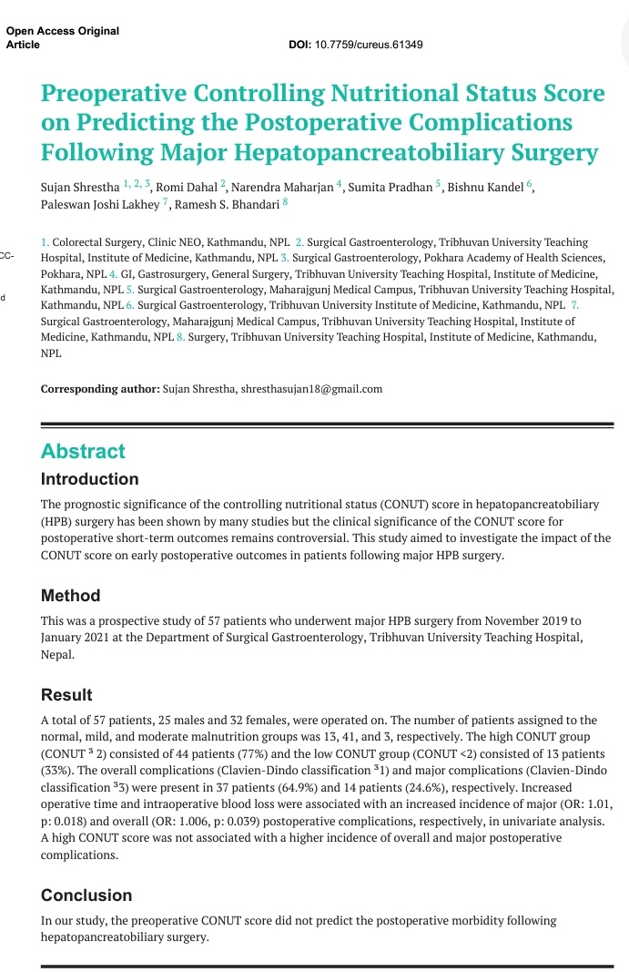Nutritional Status and major HPB surgery