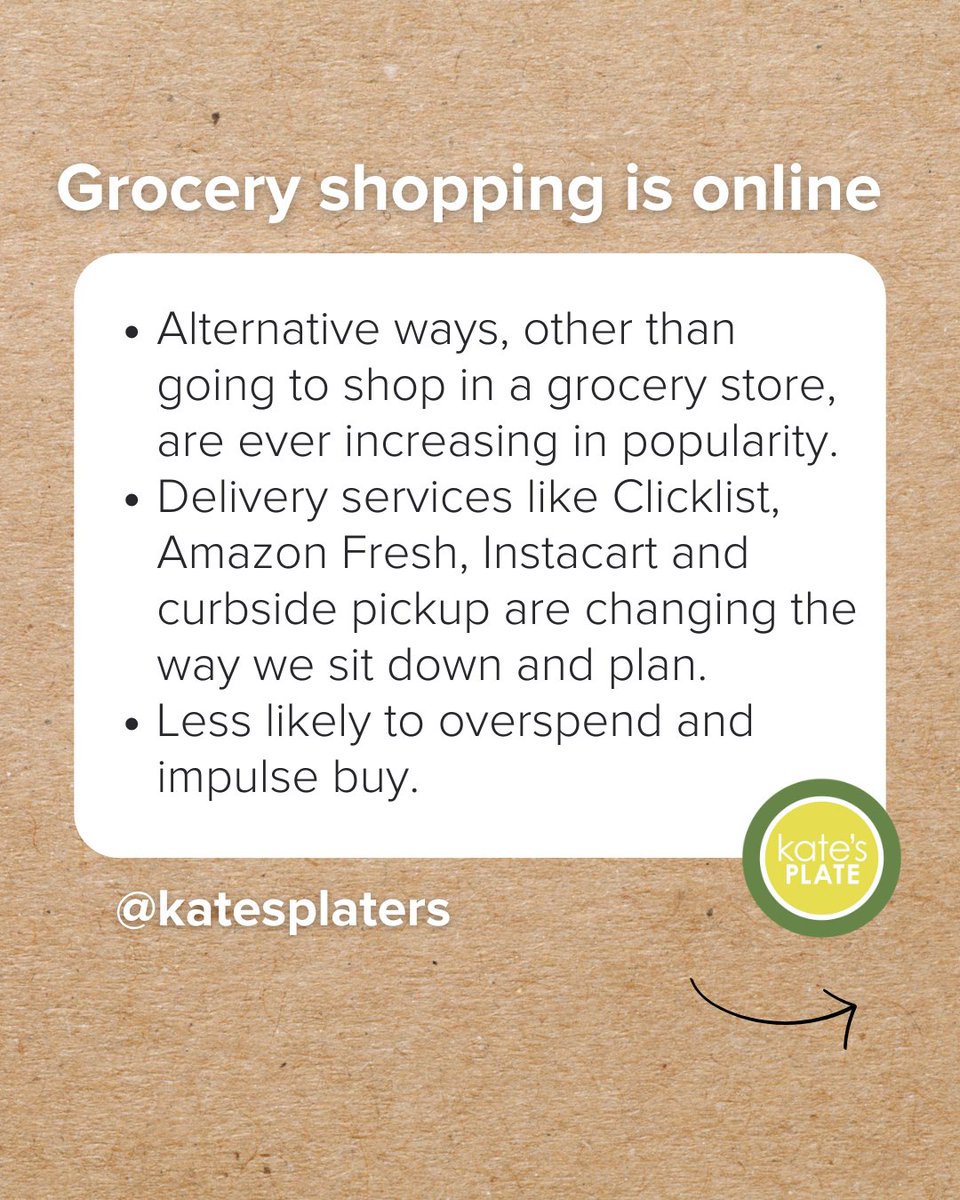 KatesPlaters's tweet photo. How we think about, acquire, and prepare food changes over time. The pandemic accelerated tech changes to our food culture. Here are 4 new norms. 

1️⃣ Grocery shopping is done online. 
2️⃣ Meal planning services exist!
3️⃣ Food is expensive.
4️⃣ Family members are more independent. https://t.co/D9YtJ2dqSk