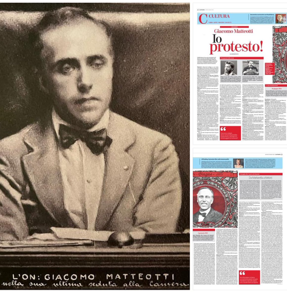 Giacomo Matteotti, socialista riformista. 
Roma, 30 maggio 1924, il suo ultimo discorso alla Camera dei Deputati.
“Io, il mio discorso l’ho fatto. Ora voi preparate il discorso funebre per me” (Giacomo Matteotti, Roma, 30 maggio 1924, ai suoi compagni di partito)