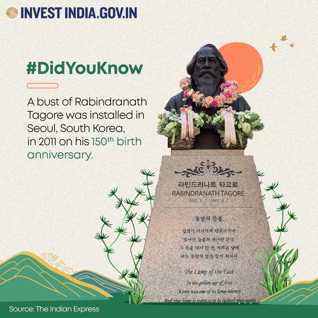 #RabindranathTagore's literary legacy has profoundly influenced Korean society despite him never visiting the country. To this day, his words continue to deepen #IndiaKorea bonds, fostering cultural friendship. Know more bit.ly/II-Korea #IndiaAndTheWorld #InvestInIndia