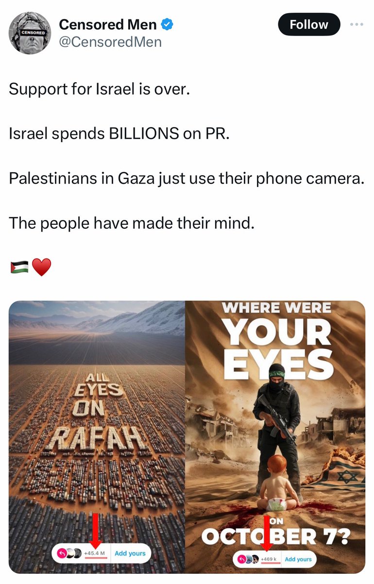The idea Israel spends “billions on PR” whilst Palestinianism is some earthy, organic people’s movement, is a joke. Qatar, Iran, China pump mountains of cash into bot campaigns for the braindead to propagate. They think they’re the wolves, but they’re the sheep. #ProPalganda