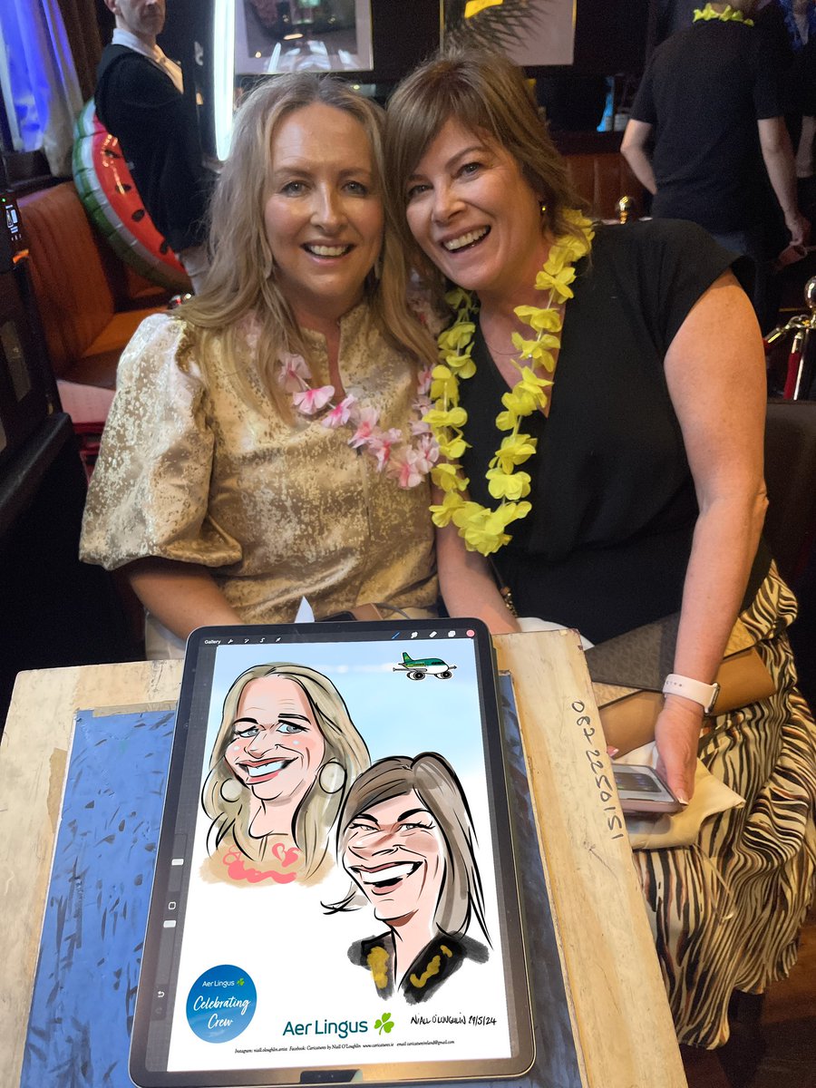 So much fun at the @AerLingus Cabin crew party in @Wrightscafebar last night. My digital caricatures are great addition to any event and a fantastic keepsake. #digitalcaricature #event #eventplanners #staff #summerparty #summerbbq #corporategifts #corporateevents #ipadart