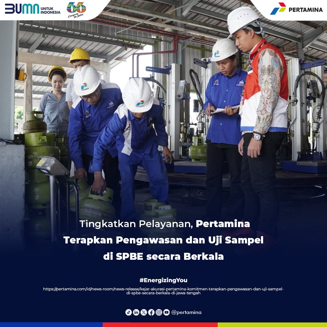 Pertamina Patra Niaga Regional Jawa Bagian Tengah melakukan kunjungan dan pengujian sampel pengisian LPG 3 kg serentak di SPBE untuk tingkatkan pelayanan pada masyarakat. Sobat bisa cek informasi selengkapnya di bawah ini👇 pertamina.com/id/news-room/n… #EnergizingYou