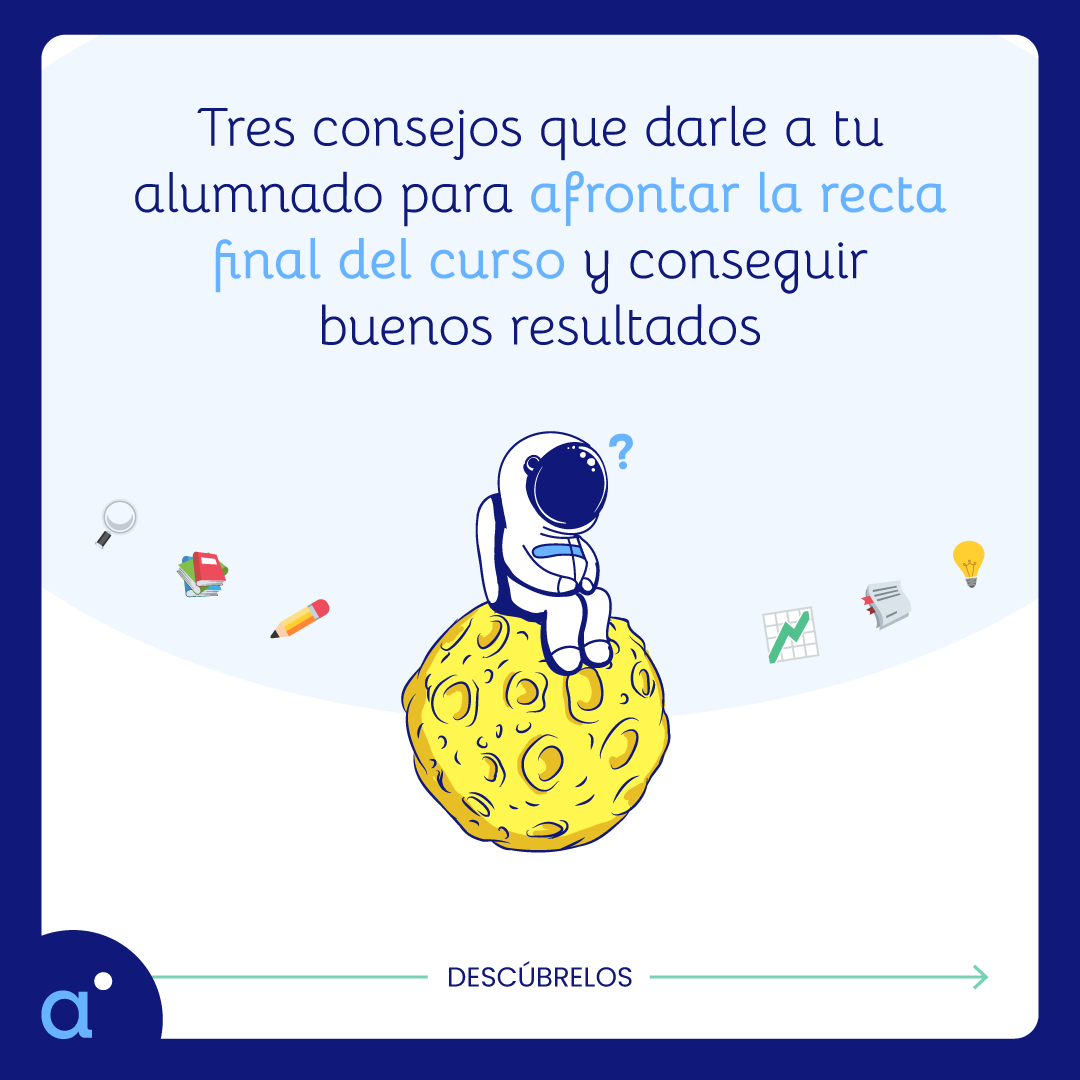 Descubre los consejos que darle a tu alumnado para afrontar la recta final del curso y conseguir buenos resultados. 

Te invitamos a leer este artículo de nuestro blog: ➡ bit.ly/3KrWVoU