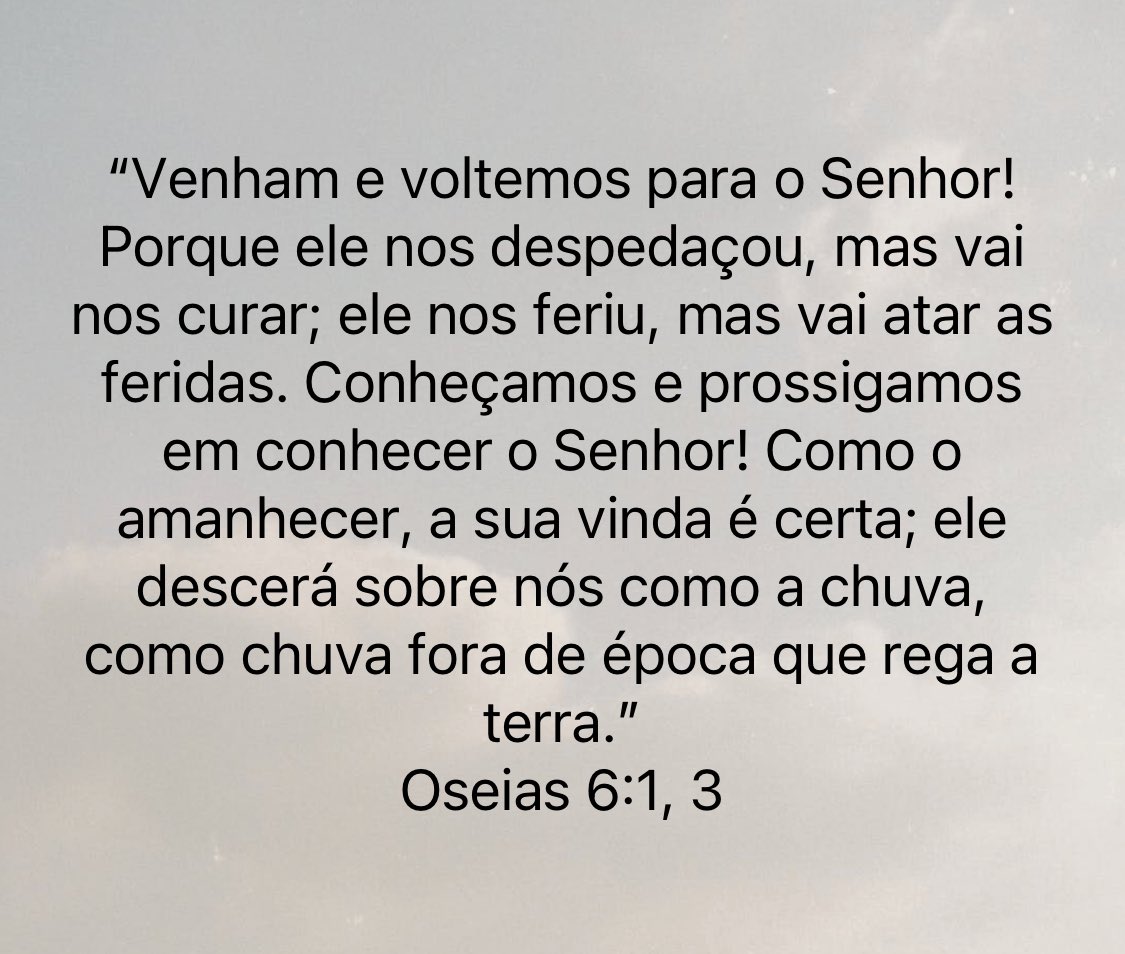 Oseias 6

O caminho para a restauração espiritual passa pelo reconhecimento de nosso pecado. Se nos voltarmos para Deus em arrependimento, Ele não apenas nos salvará, mas também nos concederá Seu Espírito “como chuva serôdia que rega a terra” (v. 3).

#rpSp 
#primeiroDeus