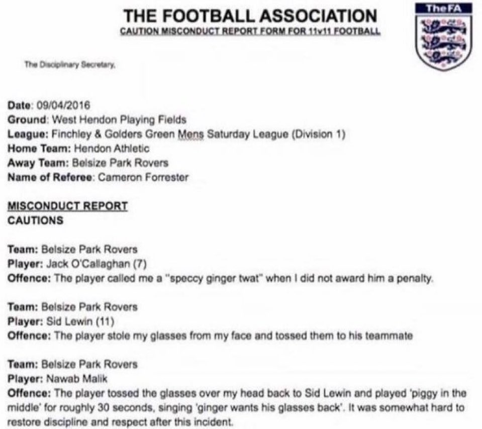 The_Forty_Four's tweet photo. Sunday League Referee reports are something else🤣🤣🤣 https://t.co/e9pY6q7uiu
