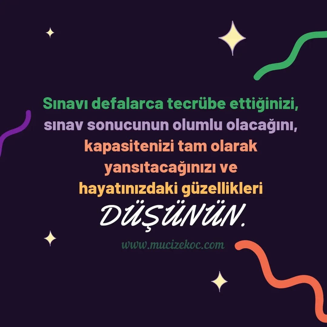 Sevgili Öğrencilerimiz,
Kaygınızı değil, hayallerinizi yaşayın.
Umut edin, gevşeyin, elinizden gelenin en iyisine odaklanın ve zaferin tadını çıkarın. 😉

#sınavyaklaşıyor
#sınavhazırlık #lgs2024 #lgstayfa #lgsanneleri #lgssınavı #mucizekoç #koçluk #sınavkaygısı #stres #kriz