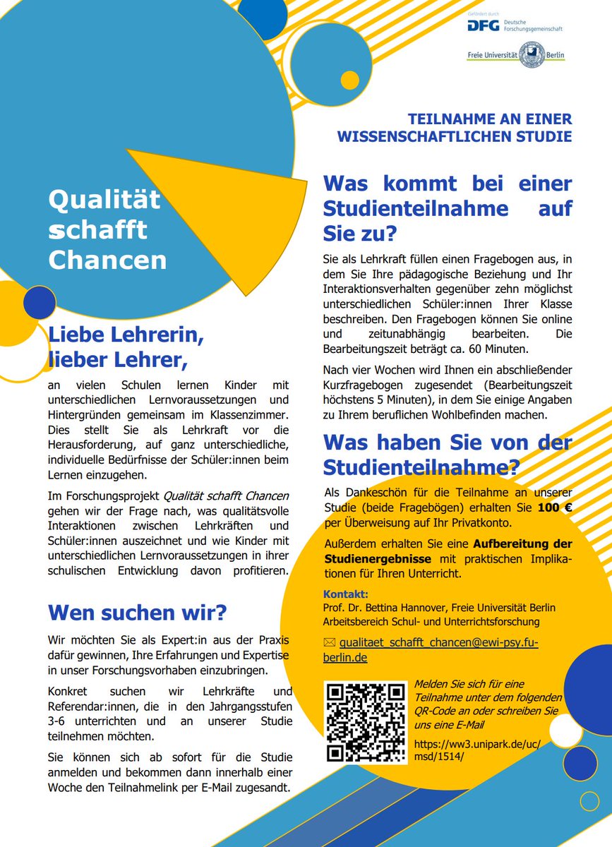 ❗️UPDATE❗️
WIR HABEN UNSERE BEFRAGUNG ERWEITERT!

Ab jetzt können alle Lehrkräfte und Referendar:innen, die in den Klassen 3 bis 6 unterrichten, teilnehmen!

Jetzt anmelden &amp; online teilnehmen:
ww3.unipark.de/uc/msd/1514/