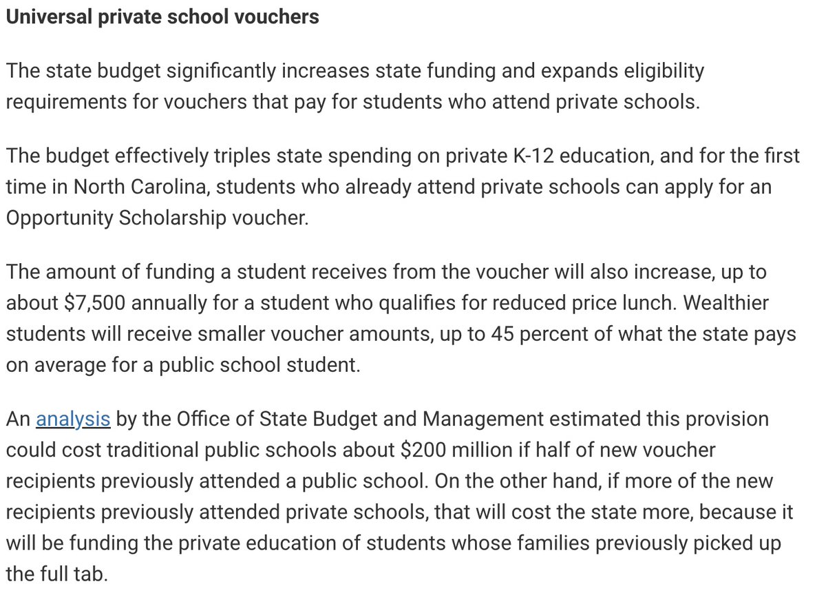 Why is it always about money with these folks? When NC GOP started school vouchers they claimed it was about giving options to families who are struggling. Now they have eliminated income eligibility so we are subsidizing private school tuition for rich famiies. #nced #ncpol