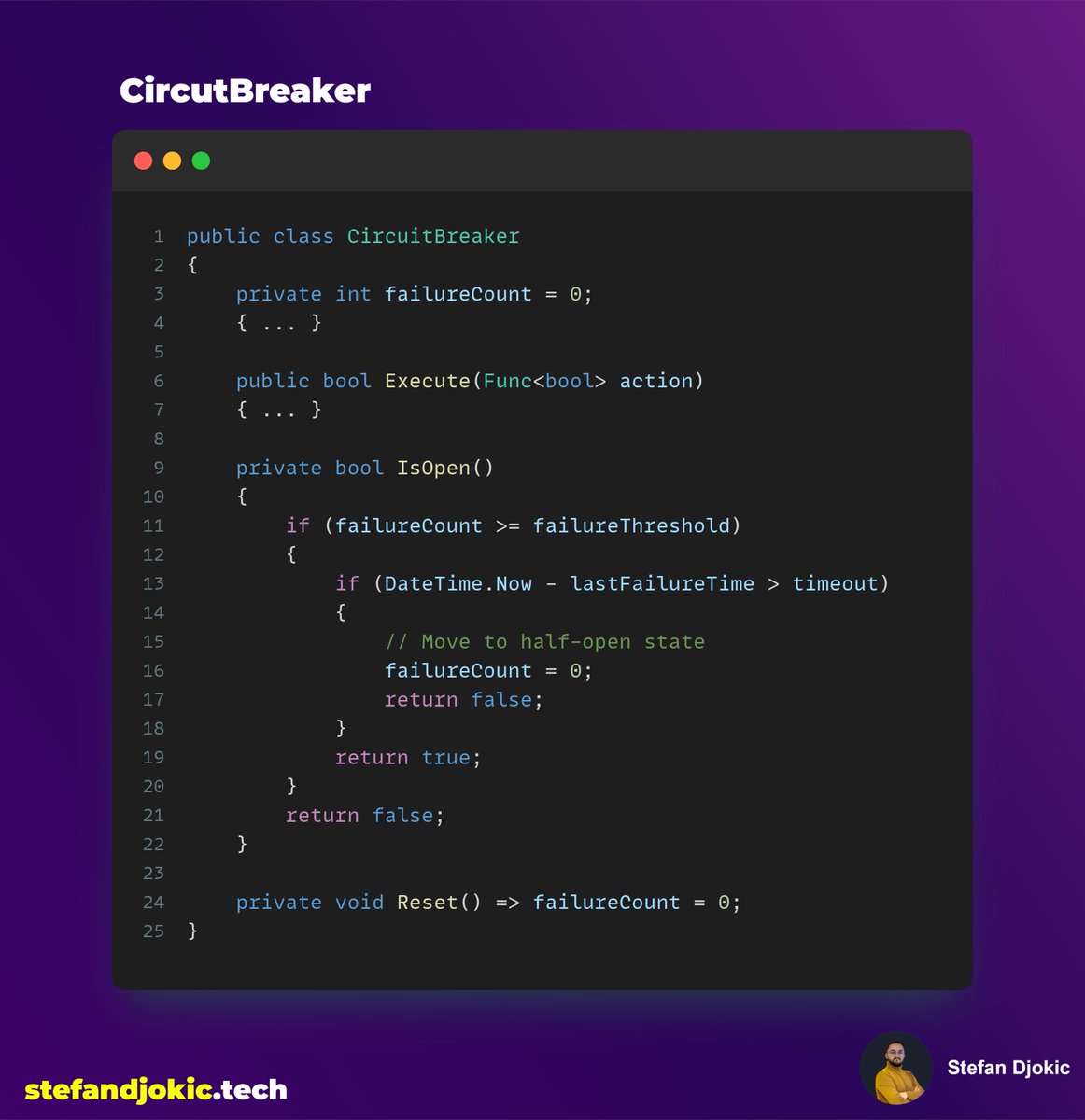 How to prevent API cascading failures?

Let's learn how to use the Circuit Breaker Pattern 👇 

Scenario: OrderService and PaymentService

Imagine you have an e-commerce application with two services:

1. OrderService: Handles customer orders.
2. PaymentService: Processes