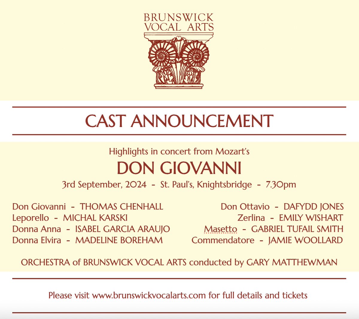 Tickets are now on sale for BVA's Don Giovanni (highlights in concert) this September. Please come along and support/discover these brilliant young singers! brunswickvocalarts.com/events