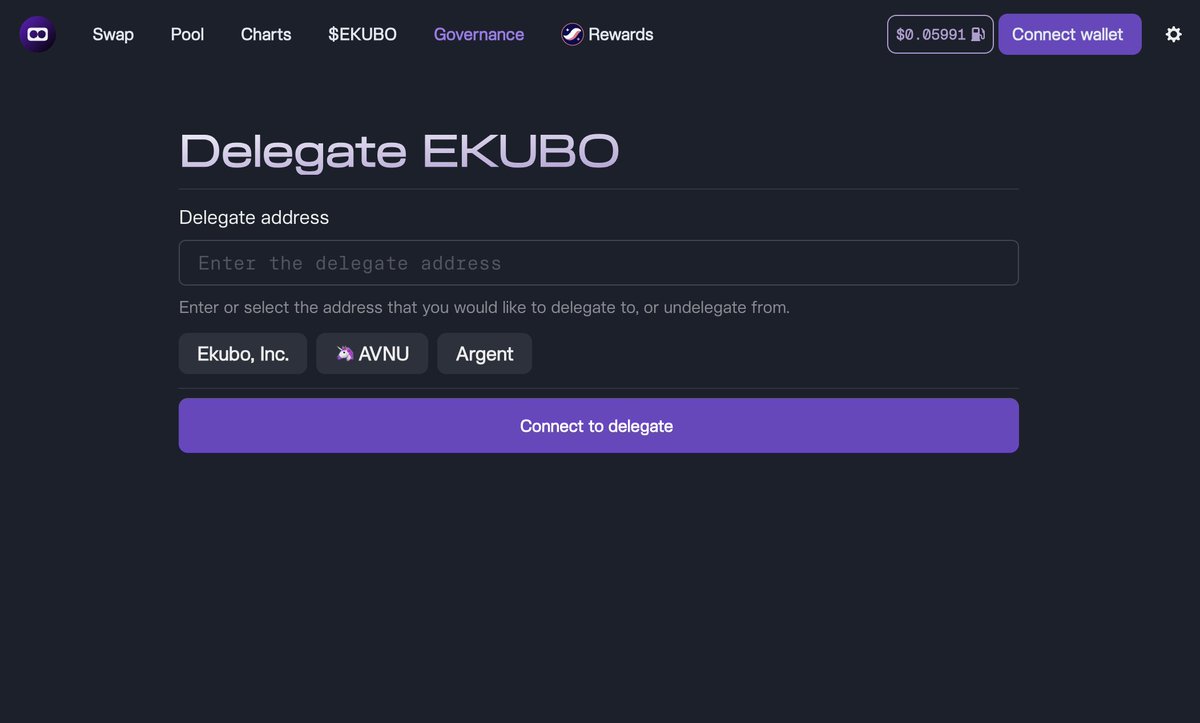avnu_fi's tweet photo. Dear Chat 🚀

AVNU is now an official delegate on Ekubo! 🎉

Since day 1, we've been supporting Ekubo in various ways – from being the first to integrate their liquidity sources to providing a seamless trading frontend. Now, we're taking it a step further by joining the DAO.

The decentralization journey for Ekubo is just beginning, and the AVNU community is eager to play a pivotal role as a key stakeholder.

If you're looking for a team with skin in the game, focused on long-term growth, and committed to prioritizing Ekubo and Starknet's interests, then delegate to AVNU.

It's quick – just 1 minute and 2 clicks to delegate!

👉 https://t.co/difL9HP0nQ