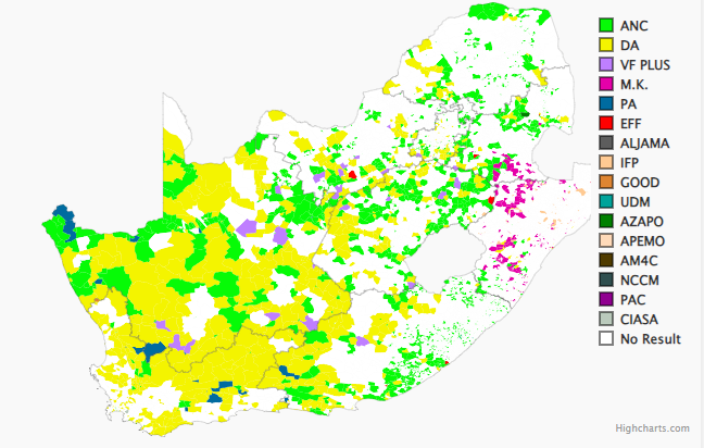 PollsPilot's tweet photo. 2024 South Africa Election - Results
ANC - 42,95 % - 770,089 votes (+ 0,41)
DA- 25,24 % - 452,945 votes (- 0,58)
EFF - 8,60 % - 154,378 votes (+ 0,10)
MK - 8,08 % - 145,056 votes (-)
4086/23293 (17,54 %) Voting Districts IN
#SouthAfrica #Elections2024 #Africa #Decision24 https://t.co/uDw32AHFEj