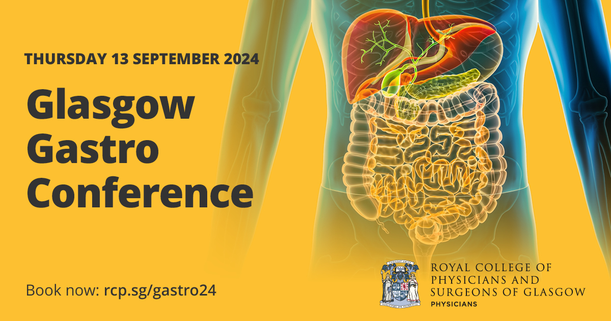 We're delighted to invite you to our Glasgow Gastro Conference, taking place at our College. This will consist of interactive presentations and case-based learning. Sessions on the day will focus on IBD, endoscopy, general GI and liver. Book your place at: ow.ly/ZiUv50S1Msp