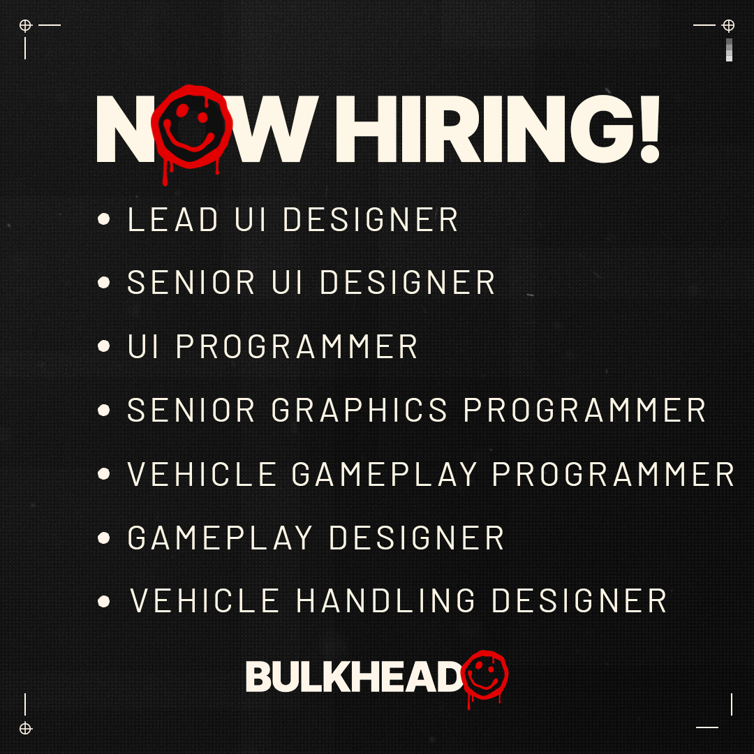 As progress on <a href="/WARDOGS/">WARDOGS</a> continues, we're looking for top talent to join the team!

Check out our available roles &amp; benefits below!

📅 4-Day Workweek
💵 Relocation Support
🐶 Exciting All-Out Warfare FPS <a href="/WARDOGS/">WARDOGS</a>

Get in touch! 👉careers.bulkhead.com