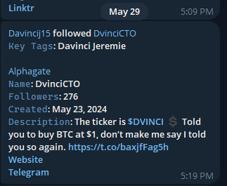 alphagate_io's tweet image. We got pinged on Davinci's follow at 60k marketcap, $DVINCI ran all the way up to 5.8m mcap so far leading to a 96x in under 24 hours. 

alphagate.io/register 🧑‍🍳
