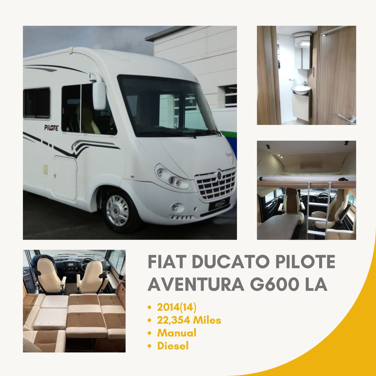 ✨ 2014 Fiat Ducato Pilote Aventura G600 LA ✨

 📞 01562 777 077
📍Kidderminster, Worcestershire, DY10 4LG
 ➡️ shorturl.at/hioxG

#Pilote #PiloteUK #Motorhome #HomeOnWheels #Travel #Explore #Freedom