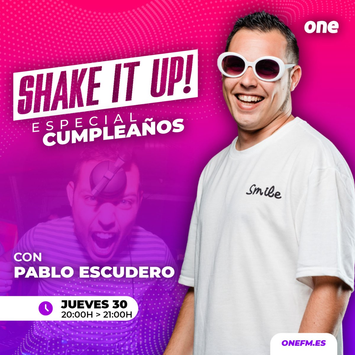 ¡Nos vamos de cumpleaños! 🎉🎂

🥳 Esta tarde desde las 20:00H, celebramos el cumple de nuestro compi Pablo Escudero con un programa especial de SHAKE IT UP.

¡No te lo puedes perder! 🤭👇
📻 En tu FM
📲  En onefm.es

<a href="/Pablo_SQD_RO/">Pablo Escudero</a>