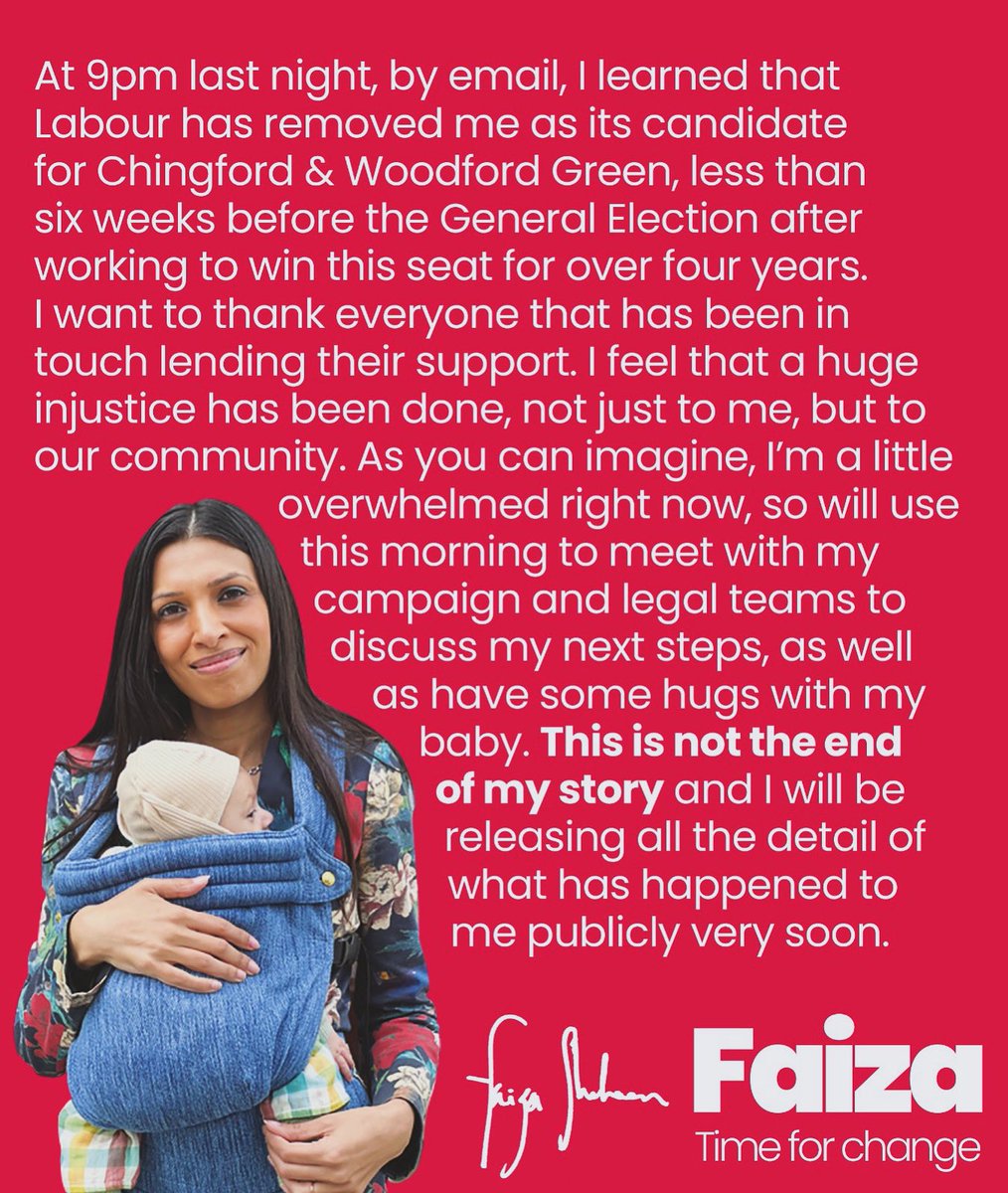 I’m in such shock, but I’m a fighter. Sign up to my mailing list below. I’ll put out more later today.
It’s hard for me to put me into words how much your support means to me, from my heart, thank you 
faizashaheen.co.uk/join-the-campa…