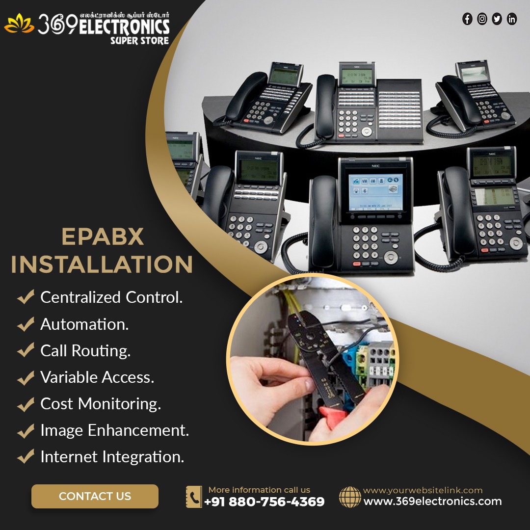 369Electronics's tweet image. 369 Electronics
*
*
✔EPABX INSTALLATION 
*
*
☎For More Details Call us : +91 88075 64369
*
*
#mobilesales #TechDeals #pcsales #laptopdeals #gamingpc #workstation #desktopdeals #TechSales #HardwareSales #UpgradeYourPC #techdiscounts #computerservices #techsupport #itservices