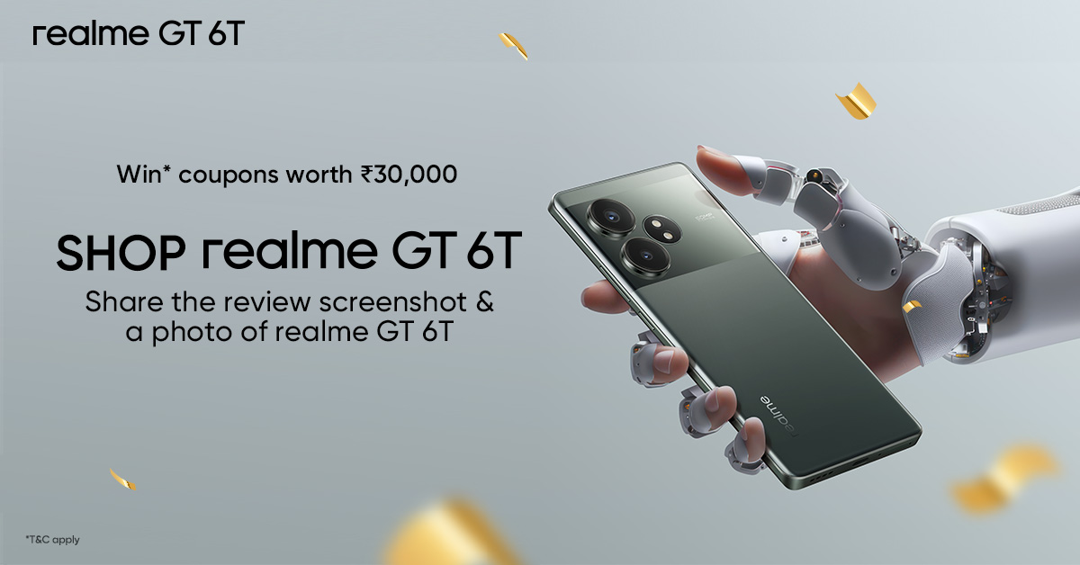 #ContestAlert The #realmeGT6T comes with exclusive surprises for the #TopPerformer fans. Share the screenshot of the phone's review with the photo of newly purchased #realmeGT6T on your handles & tag @realmeIndia