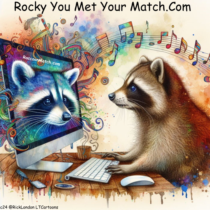 Rocky Meets His MatchdotCom by @RickLondon #Cartoons #onlinedating #rockyraccoon #beatles #distancerelationships #wildlife #animals #music #classicrock #rockandroll #oldies