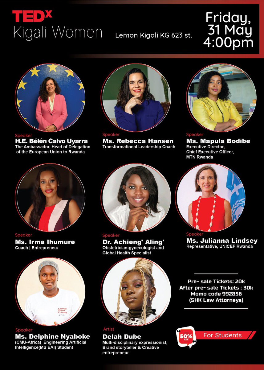 Have you booked your seat to listen to these amazing women leaders coming from different sectors and fields? It’s finally happening tomorrow 31st May, from 4pm -7pm at Lemon Kigali. The theme is : Women and Power: Leading the way! @MTNRwanda @MapsBodibe @unicefrw @EUinRW
