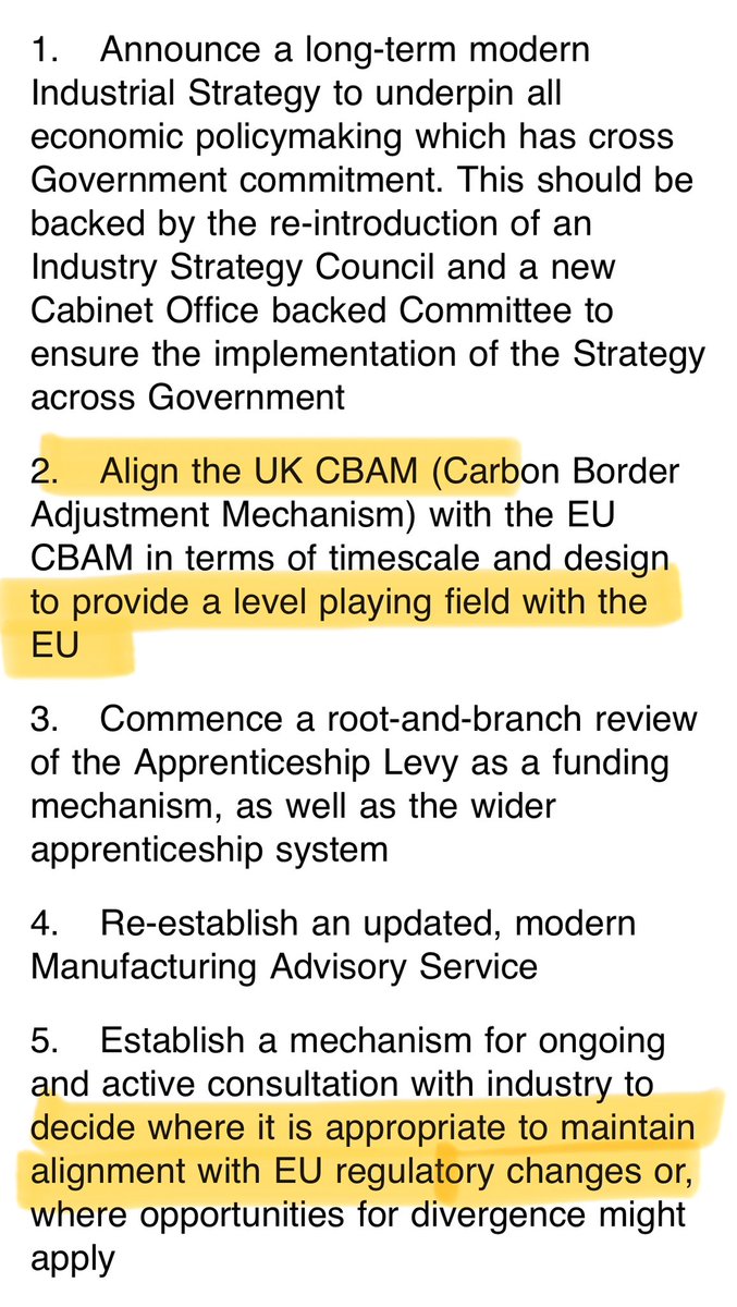 🚨🏭🇬🇧🏭🇪🇺🚨
So 2 of the top 5 demands from Manufacturing body @MakeUK_ election manifesto are EU/fixing Brexit related. 

- relink UK & EU carbon markets 

- plan for managing EU regulations