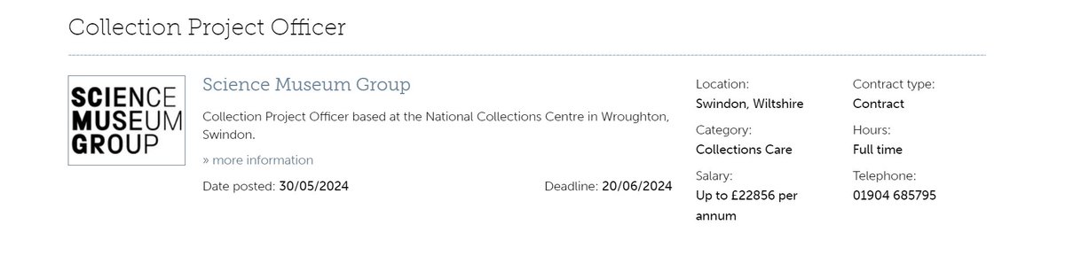 Fair Museum Jobs (@fair_jobs) on Twitter photo Oh wow, <a href="/sciencemuseum/">Science Museum</a> have re-posted this role today with a salary of £22,856 pa, an increase of £1016.
A reminder that 2022 MA salary guidelines for collections officer roles are £29,125.
That's still quite a few £ks missing. Oh wow, <a href="/sciencemuseum/">Science Museum</a> have re-posted this role today with a salary of £22,856 pa, an increase of £1016.
A reminder that 2022 MA salary guidelines for collections officer roles are £29,125.
That's still quite a few £ks missing.