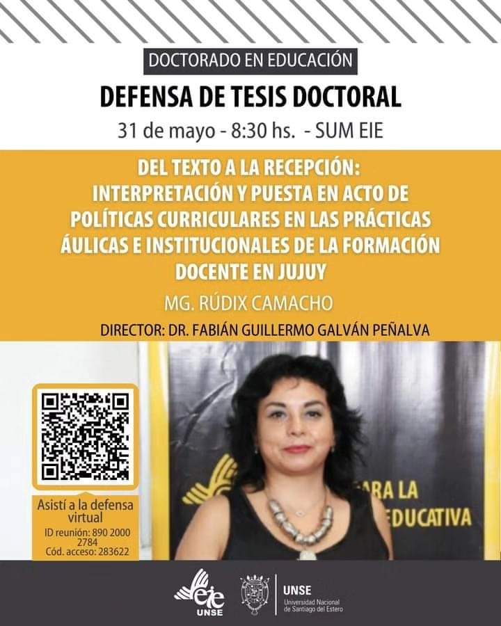 El viernes 31 de mayo será un día de gran trascendencia para la #UNSE ya que se realizará la primera defensa de tesis del Doctorado en Educación, que se dicta en la Escuela para la Innovación Educativa.
📌Felicidades a la Mg. Rudix Claudia Camacho Montaño.