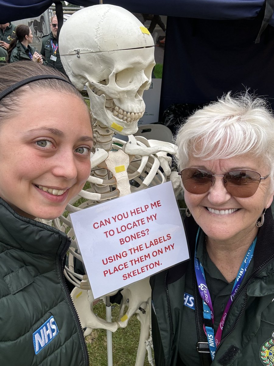 Kate and Jess are at <a href="/SuffolkShow/">Suffolk Show</a> again today and would like some help labelling their skeleton! Come and learn about what training <a href="/EastEnglandAmb/">EEAST Ambulance Service</a> can provide you