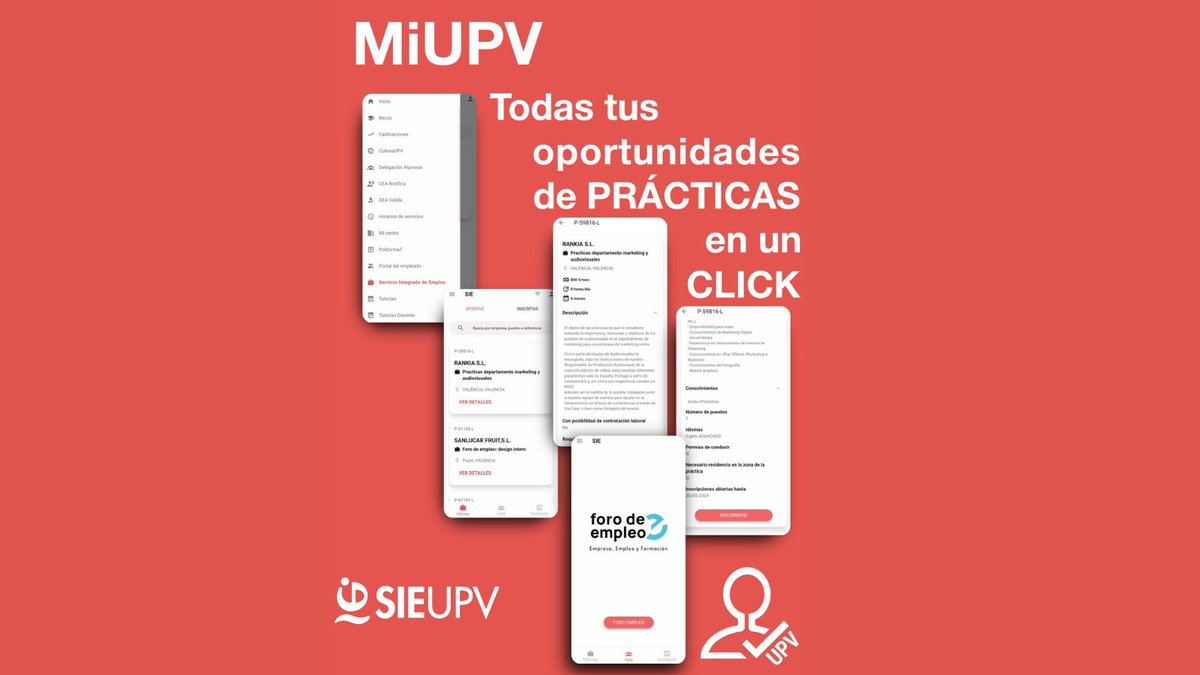 upvsie's tweet photo. Ya tienes en MiUPV🟥 todas tus prácticas con un simple click 👈🏻. Además también puedes enviar tu cv 📄a las empresas participantes de #foroeupv🟦 https://t.co/WFtRfLmdzb