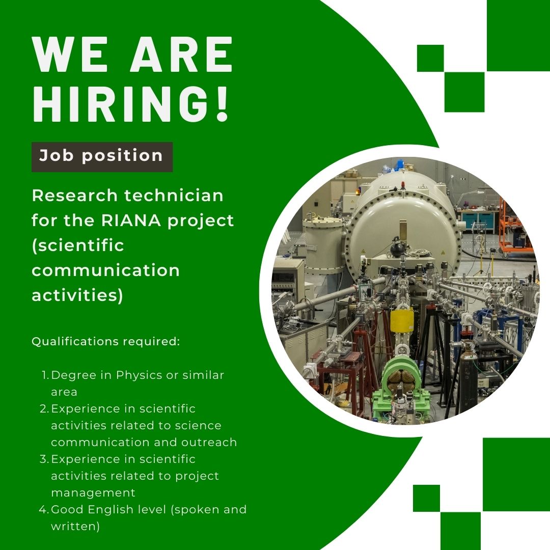 📣WE ARE HIRING!!  

📌Research technician (scientific communication activities and project management) to contribute to the @riana_project (#research infrastructure access for #nanoscience and #nanotechnologies)  

🔗bit.ly/3UUM23O

DEADLINE: 07-06-2024

#ICTSNews