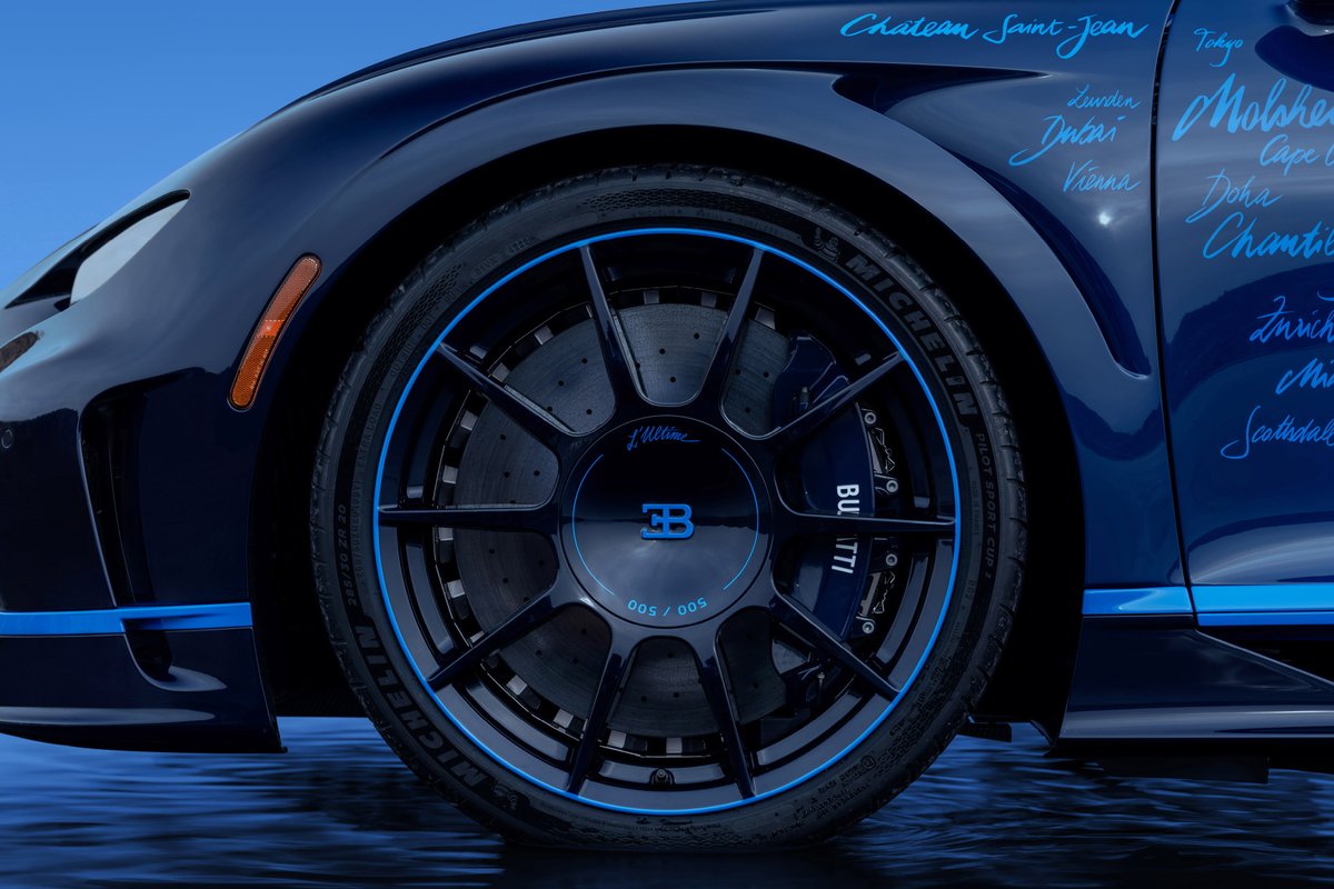 Bugatti's tweet photo. The Super Sport ‘L'Ultime’ – 500th and final CHIRON – is an authentic homage to the era-defining CHIRON, adorned with a subtle fading colorway and exclusive tribute to all the places where the car spread its magic since 2016.

#BUGATTI #CHIRONSuperSport
–
https://t.co/mCEE0ghyaw https://t.co/VKUUvnITIK