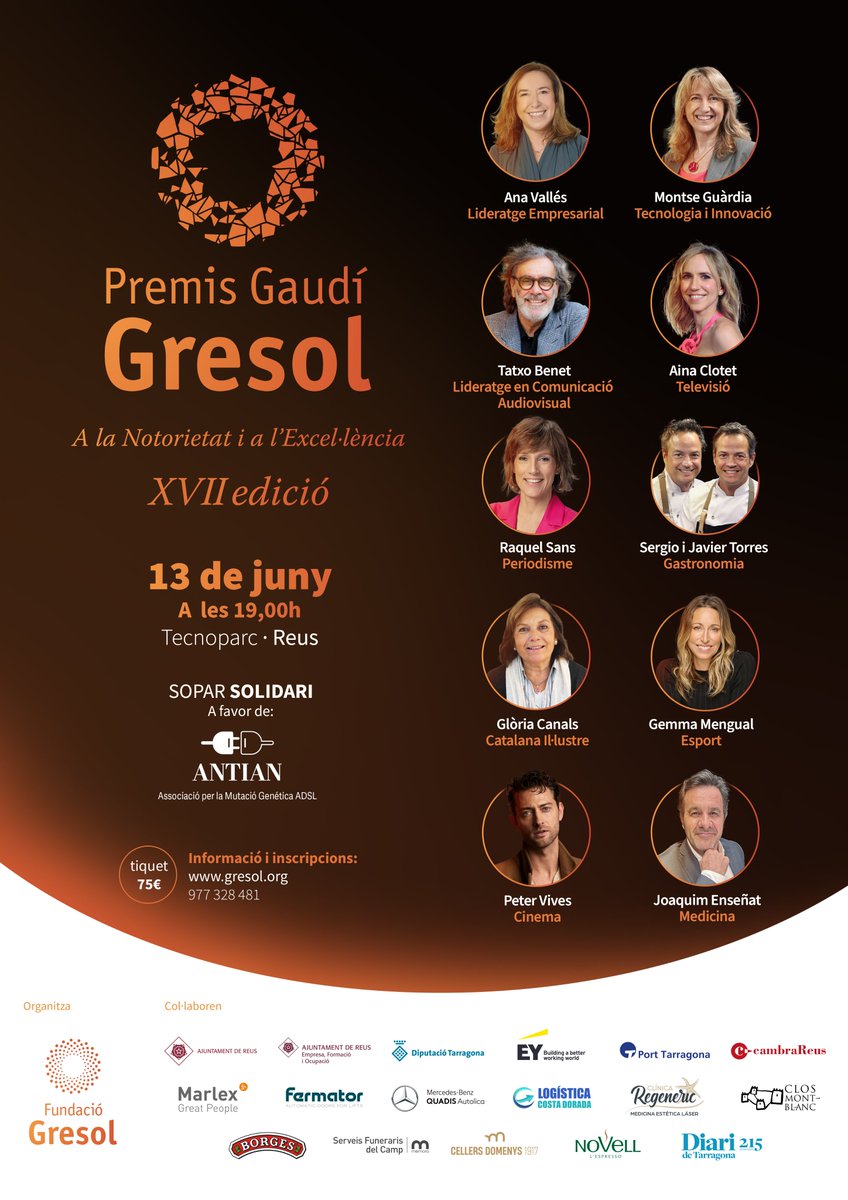 Reus celebrarà el 13 de juny la 17a edició dels Premis Gaudí Gresol a la Notorietat i l’Excel·lència @FundacioGresol Les 10 personalitats guardonades enguany s'han donat a conèixer en la presentació d' aquest matí a @reus_cat ℹ️ reus.cat/noticia/reus-c…